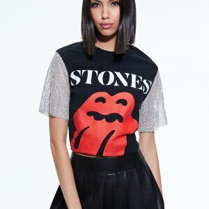 New Alice + Olivia Tari Chainmail Sleeve Tee, Size XS/SMALL